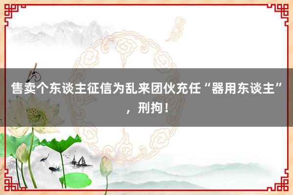 售卖个东谈主征信为乱来团伙充任“器用东谈主”，刑拘！