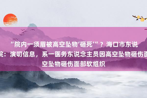 “院内一须眉被高空坠物‘砸死’”？海口市东说念主民病院：演叨信息，系一医务东说念主员因高空坠物砸伤面部软组织