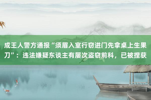 成王人警方通报“须眉入室行窃进门先拿桌上生果刀”：违法嫌疑东谈主有屡次盗窃前科，已被捏获