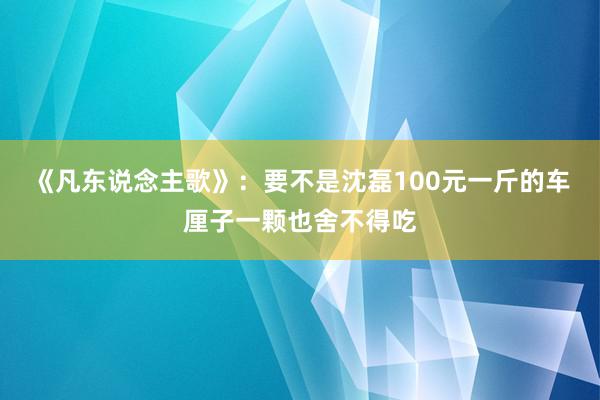 《凡东说念主歌》：要不是沈磊100元一斤的车厘子一颗也舍不得吃