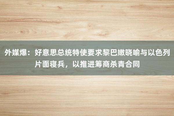 外媒爆：好意思总统特使要求黎巴嫩晓喻与以色列片面寝兵，以推进筹商杀青合同