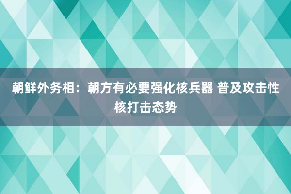 朝鲜外务相：朝方有必要强化核兵器 普及攻击性核打击态势